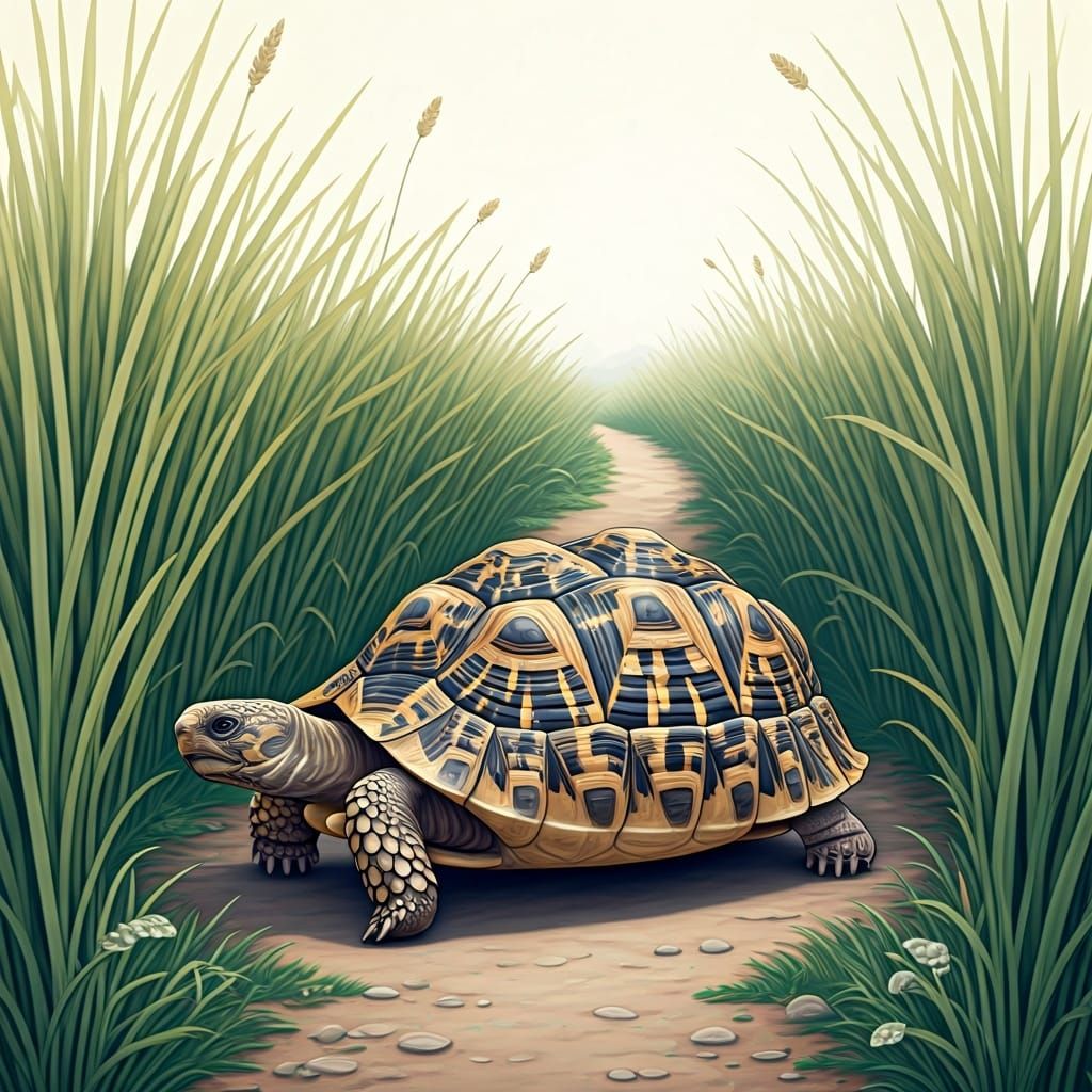 Leaf-Patterned Leopard Tortoise in Delicate Watercolor Style