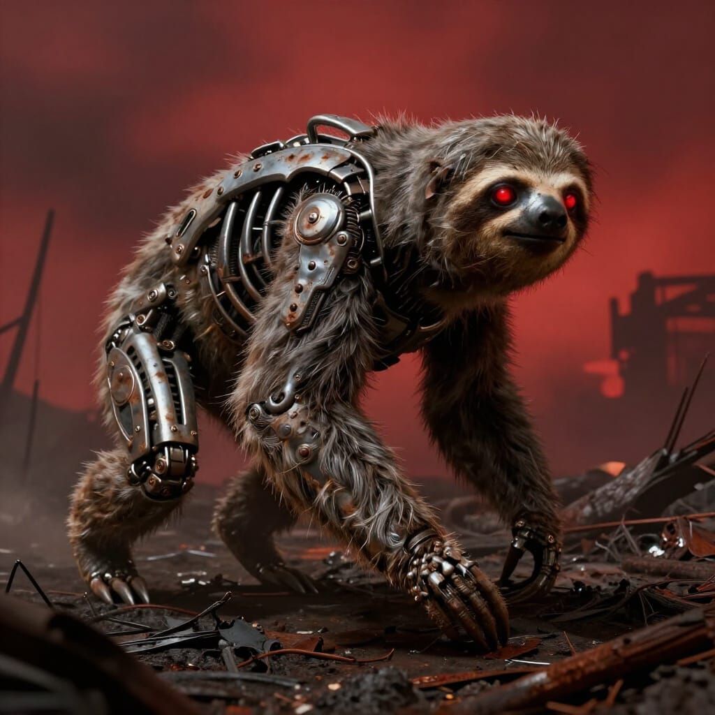 Biomechanical Sloth Terminator in Post-Apocalyptic Sci-Fi Ar...