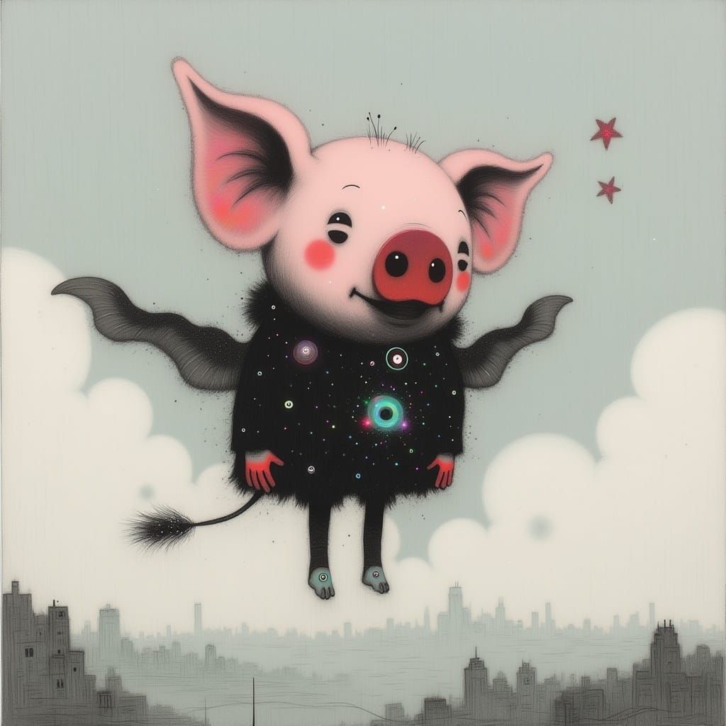 Flying Robot Pig in the Clouds