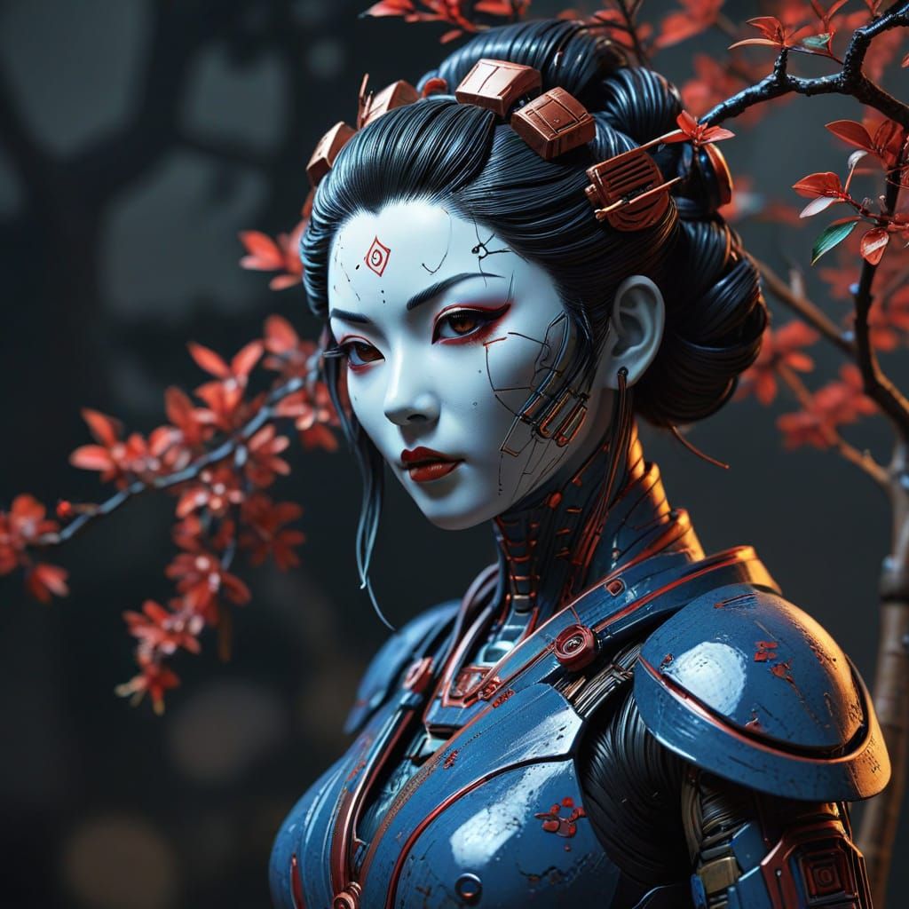 Cyborg Geisha with Bonsai, Anime Style