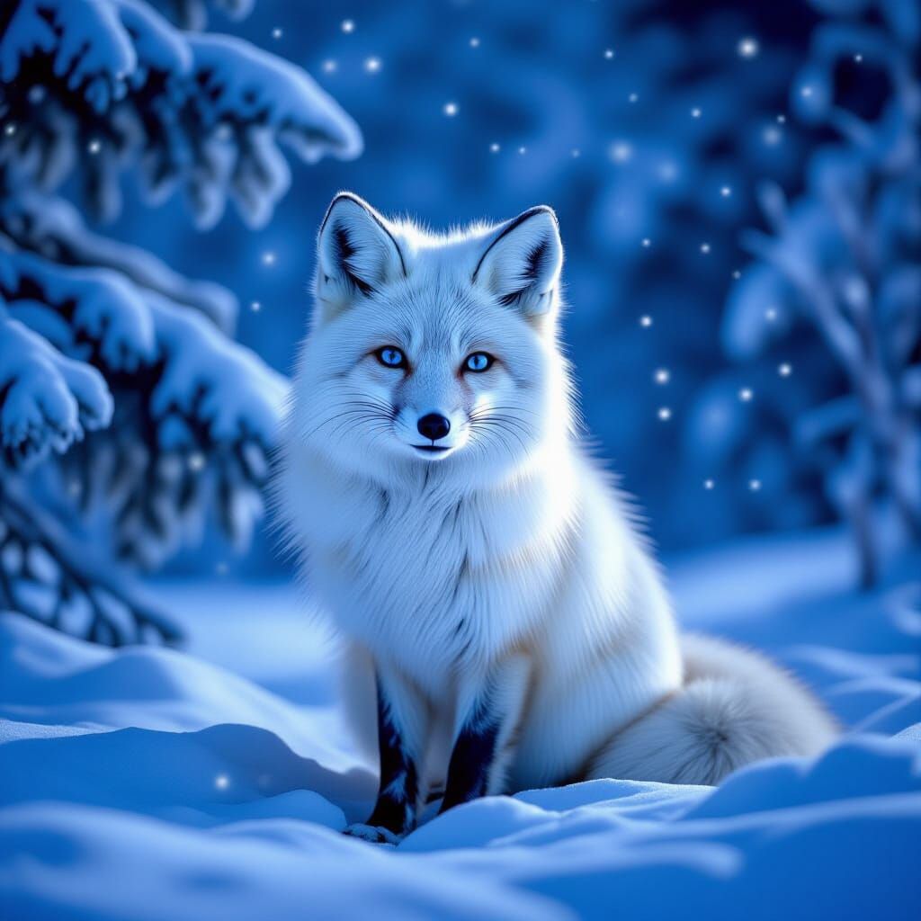 Majestic Arctic Fox in Snowy Pine Forest