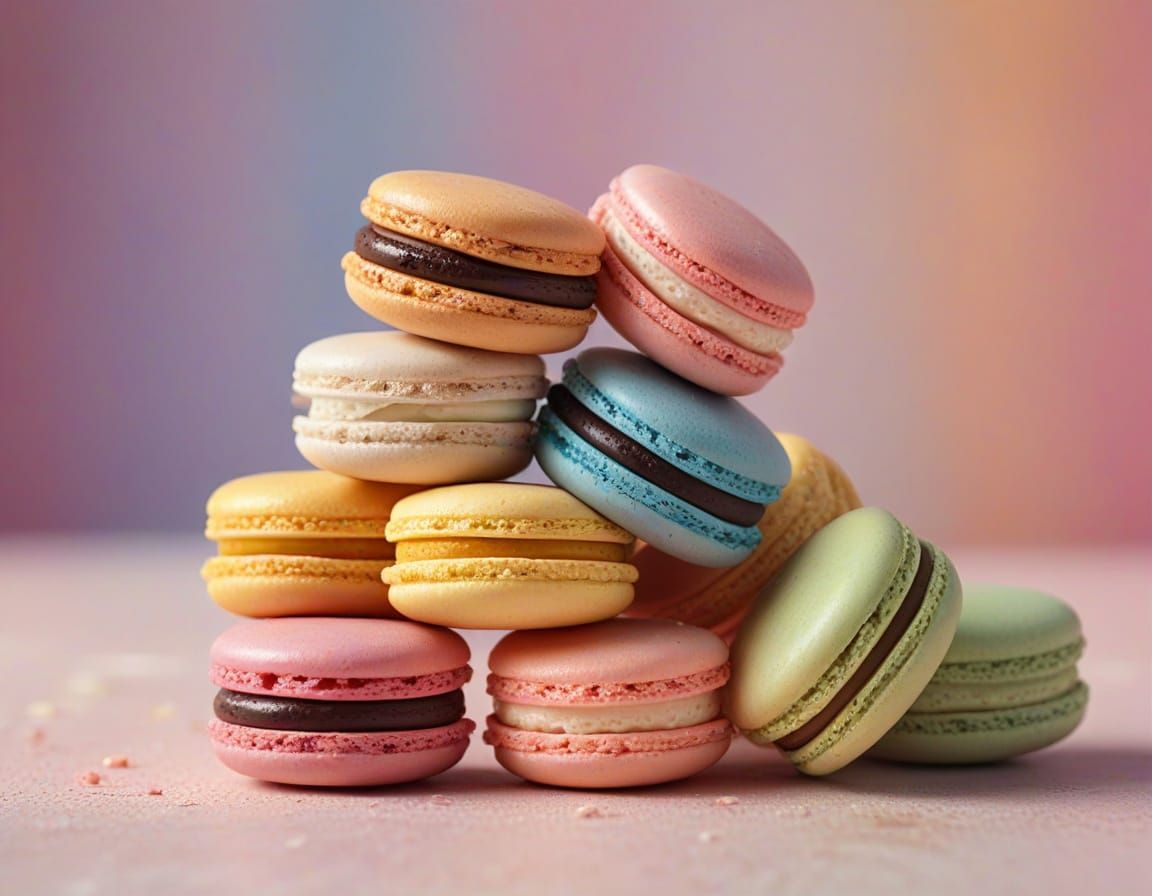 Vibrant Macaron Stack: Macro Oil Painting Style