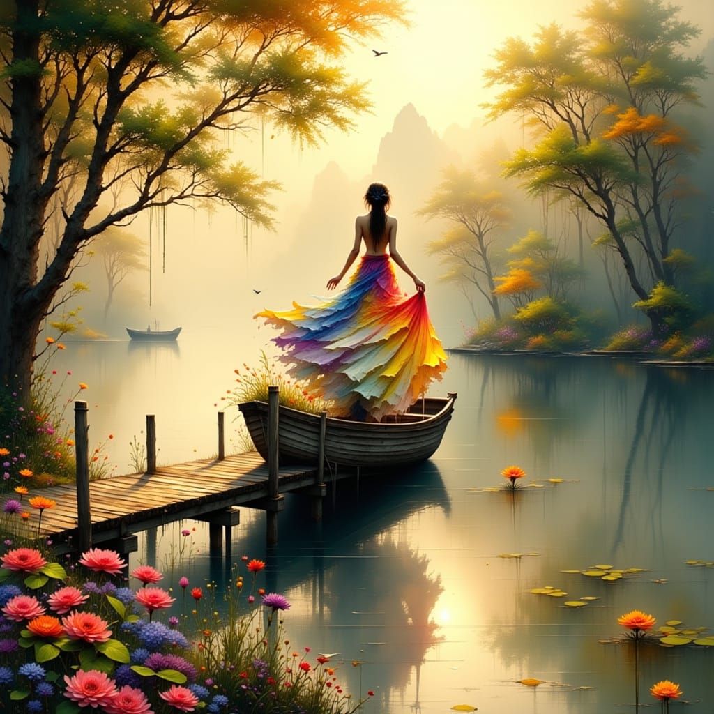 Whimsical Woman in a Vibrant Floral Haven