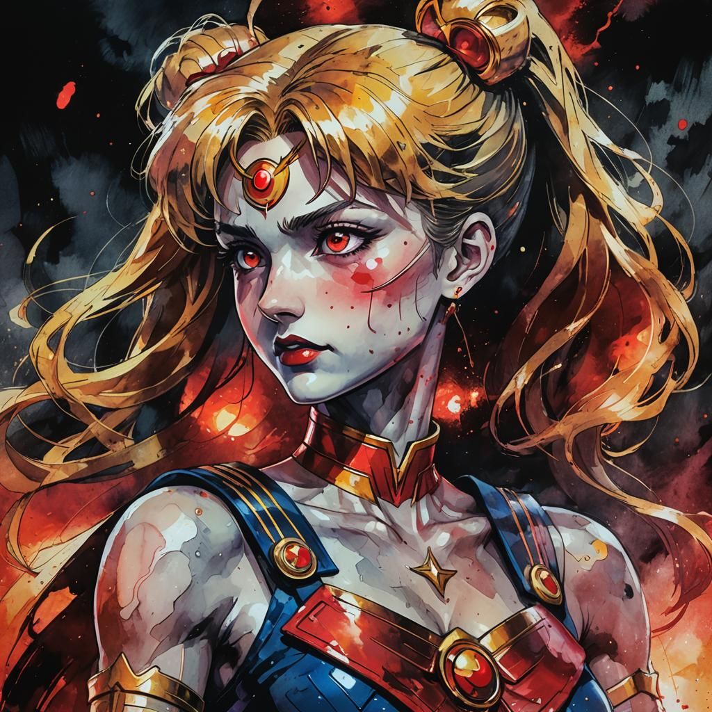 Sailor Moon Transformation in Gritty Comic Style