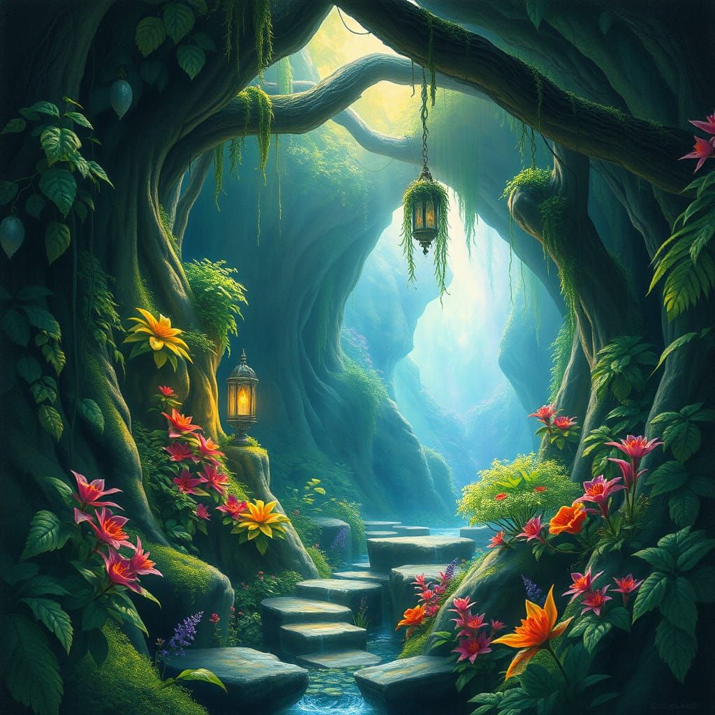 Whimsical Forest Sanctuary with Glowing Mana Supply