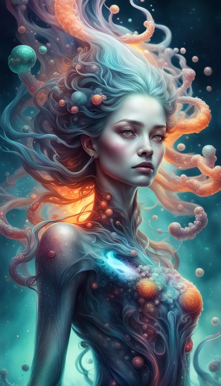 Ethereal Molten Amoeba Woman: Macro Photography Portrait