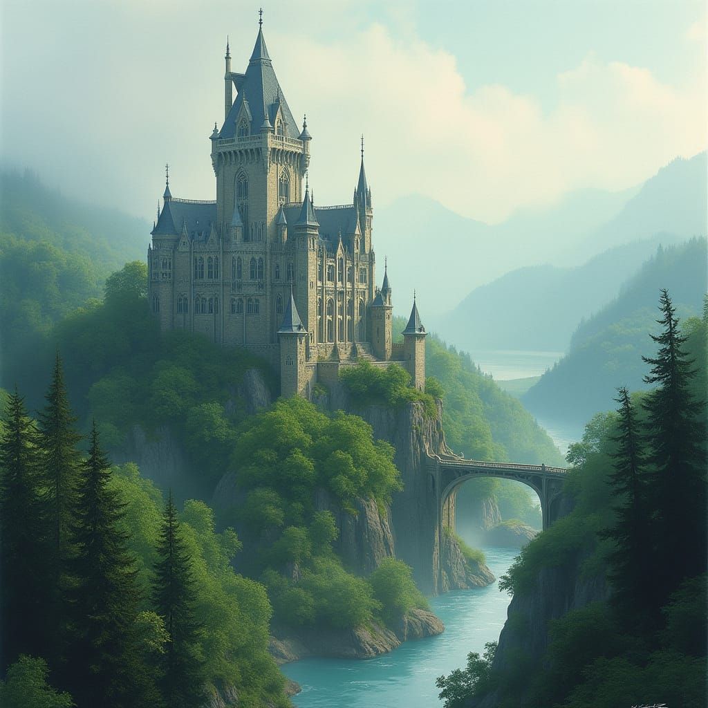 Fantasy Castle Tower Amidst Lush Forest