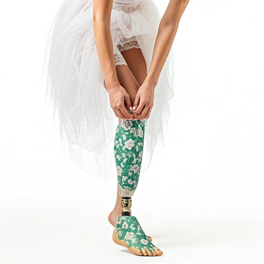 Woman with Prosthetic Foot in Hyper-Realistic Style