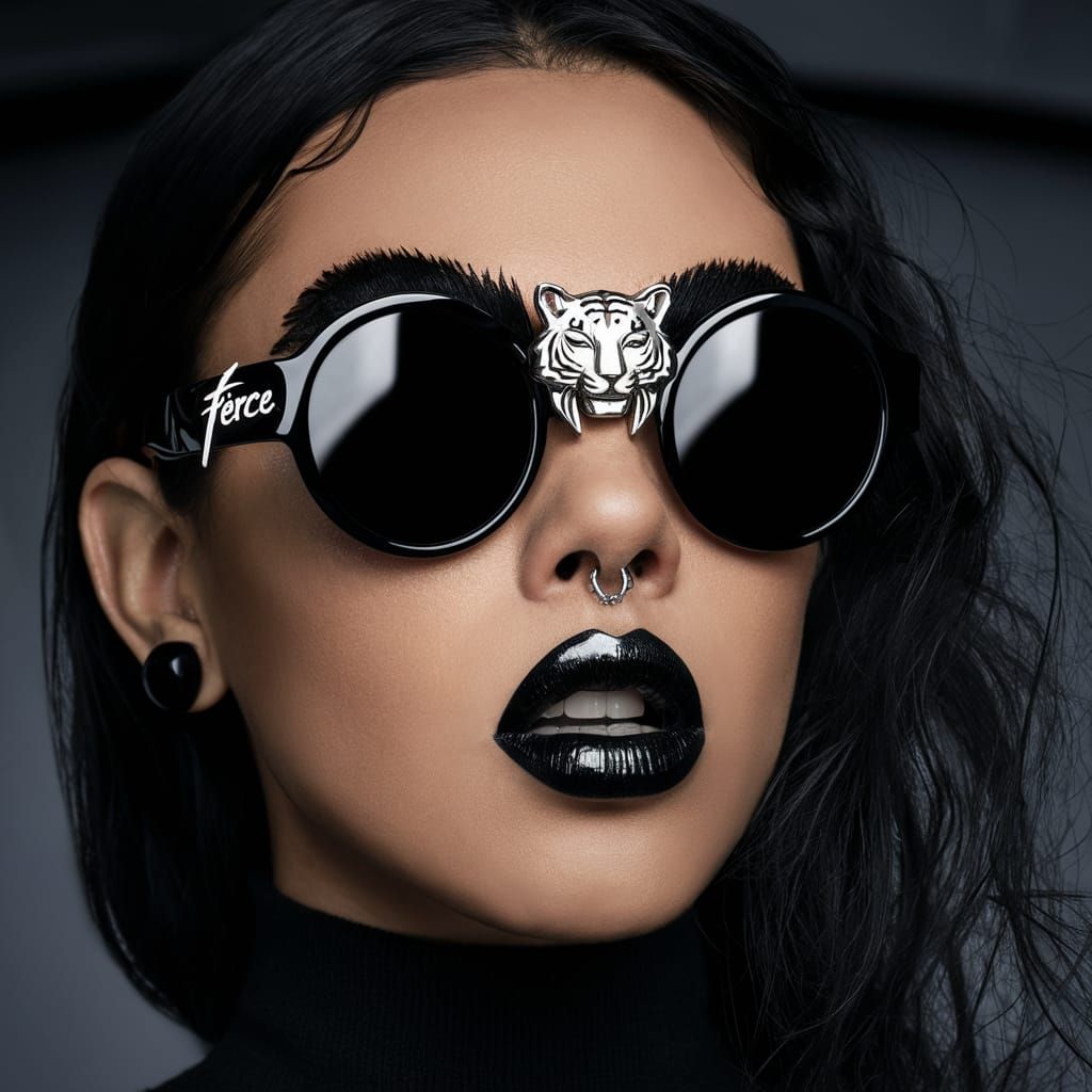 Sunglasses with White Tiger Detail: Close-Up Portrait