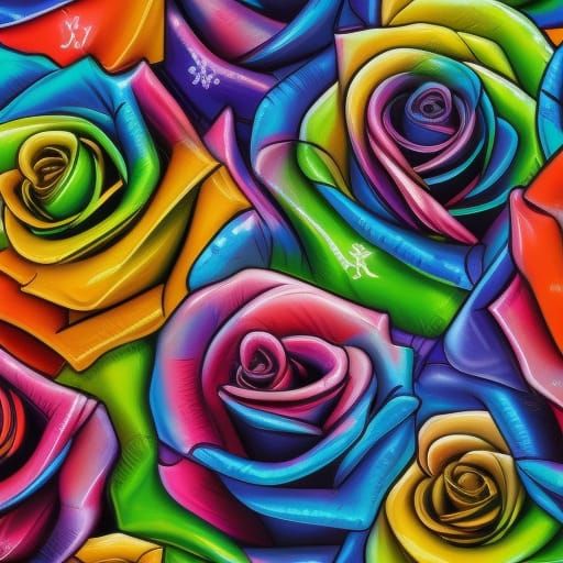 Rainbow Roses Graffiti Art Pattern