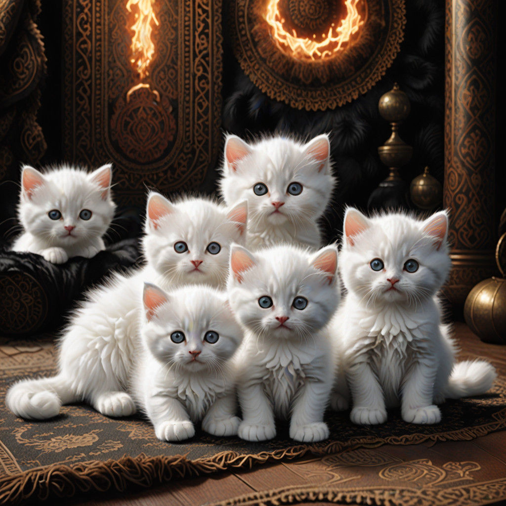 Playful White Kittens in Elegant Black Rug Environment