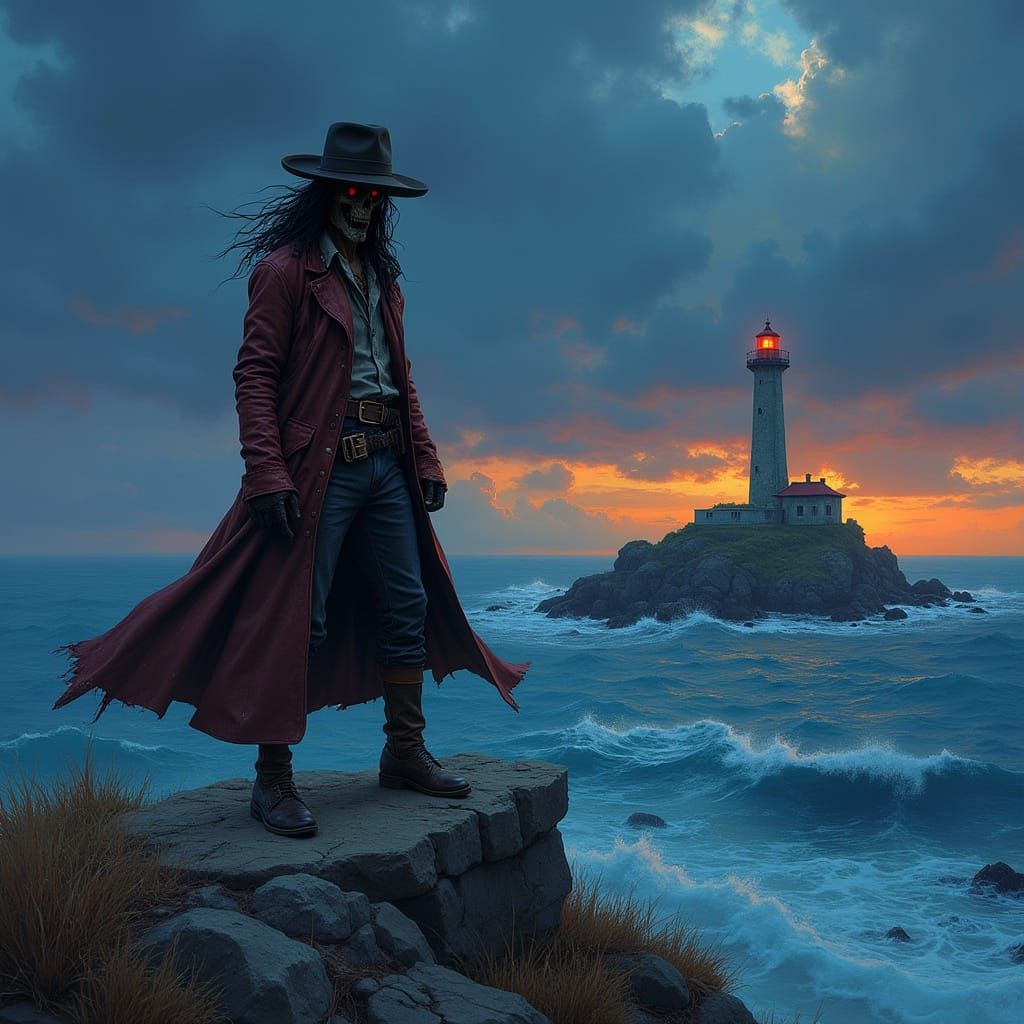 Gothic Mysterious Figure on Twilight Island