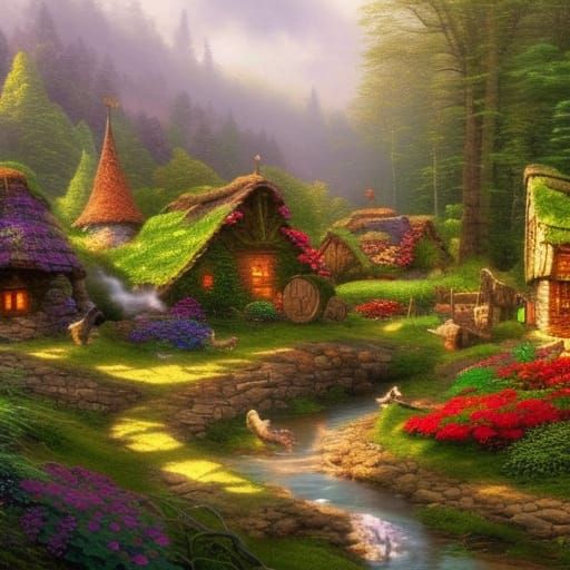 Detailed 4K Dwarf Village in Ethereal Fantasy Style