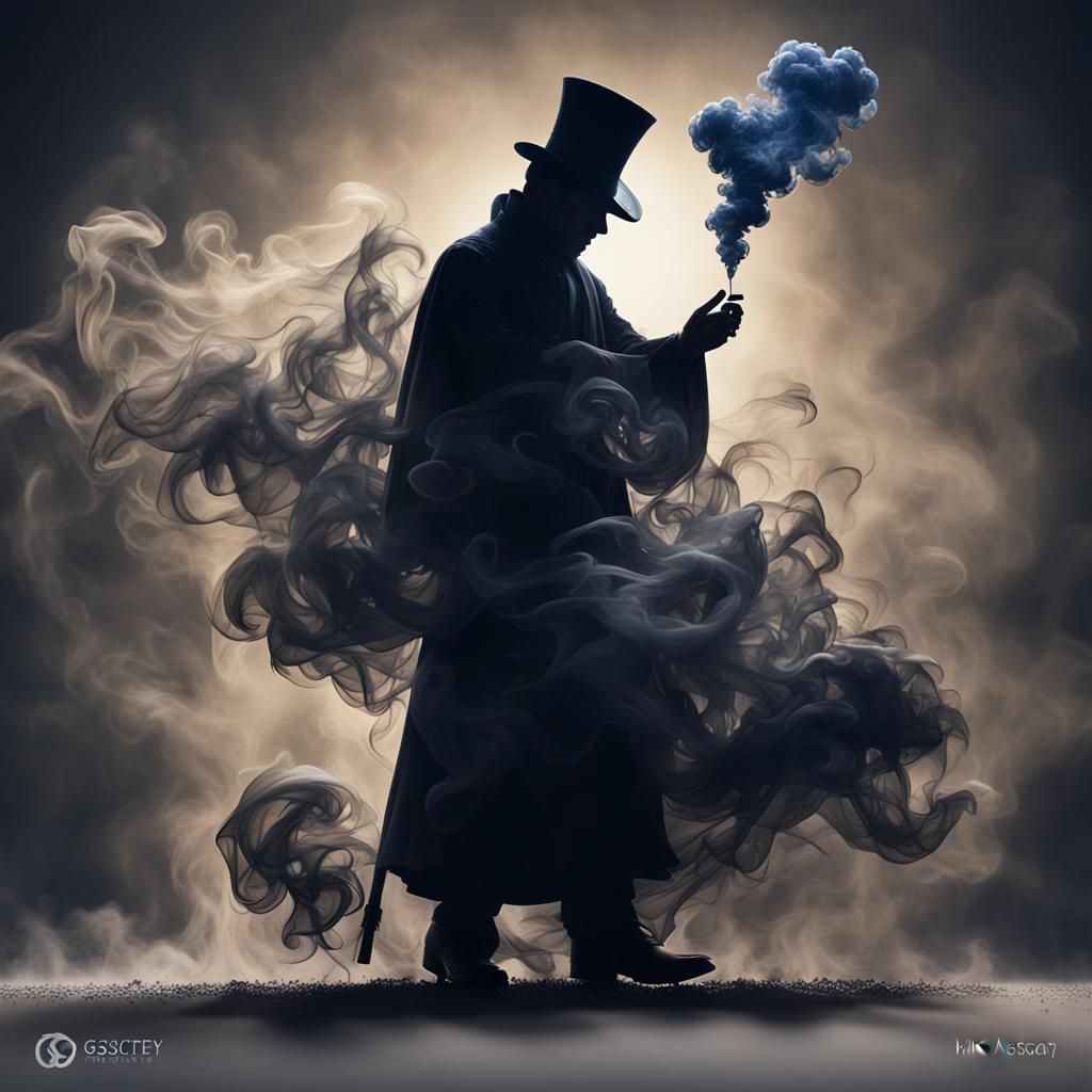 Magician Silhouette in Smoke: 3D Macro Photography