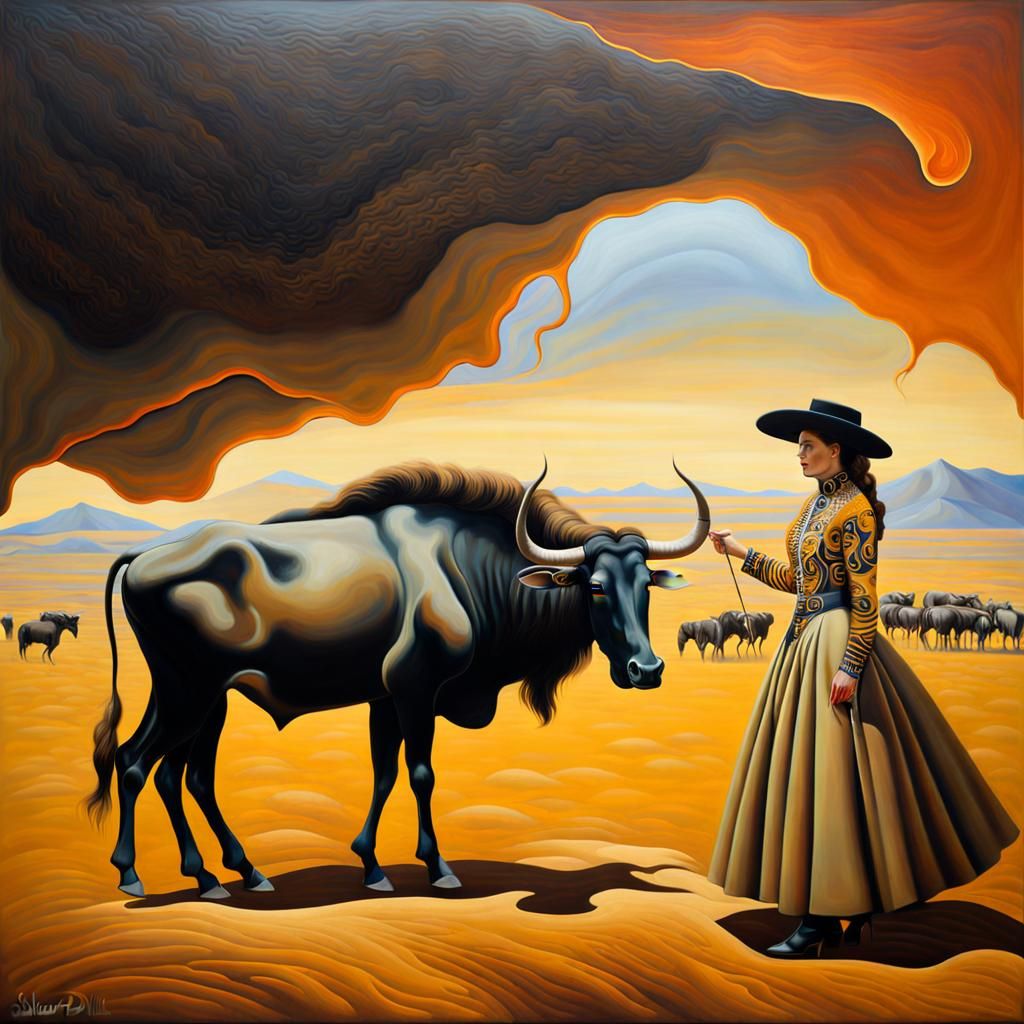 Annie Oakley and Wildebeest: Klimt-Inspired Surrealism