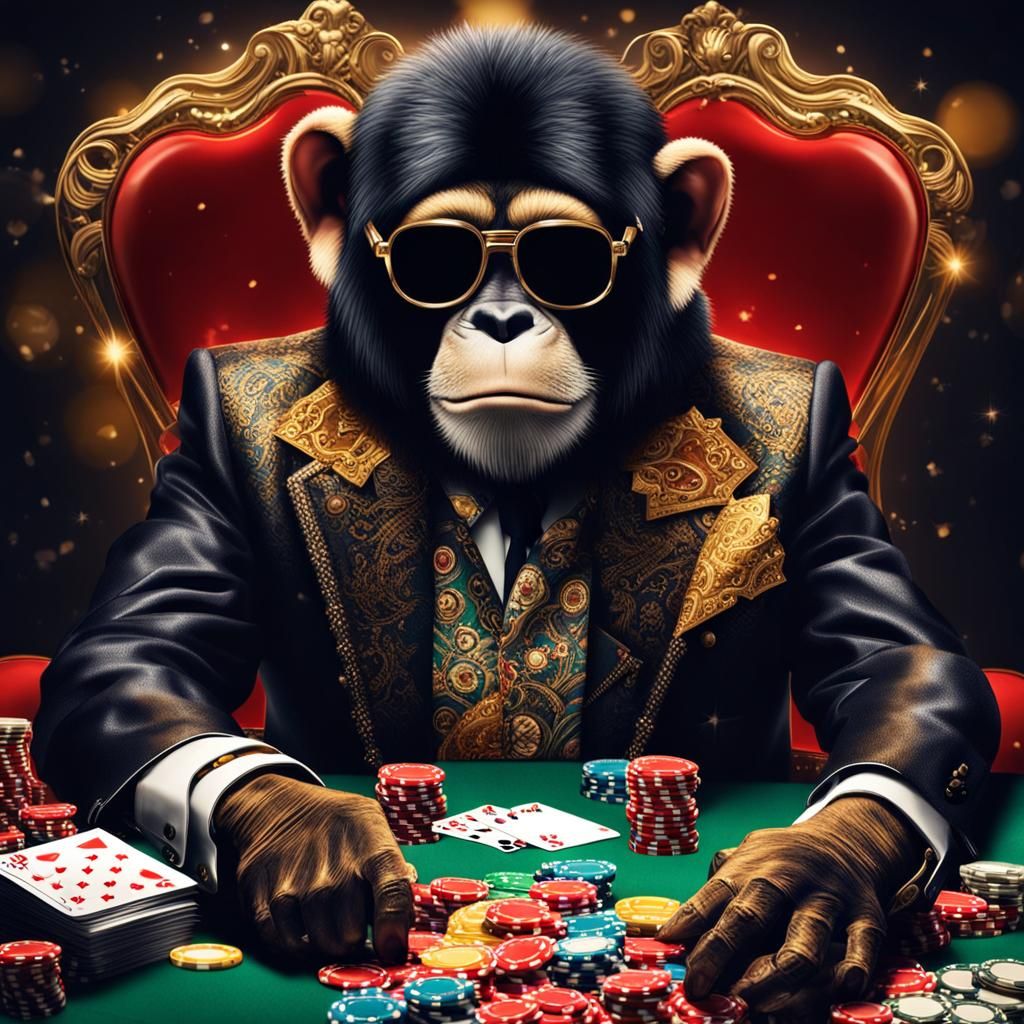 Happy Monkey in Casino with Elton John Glasses