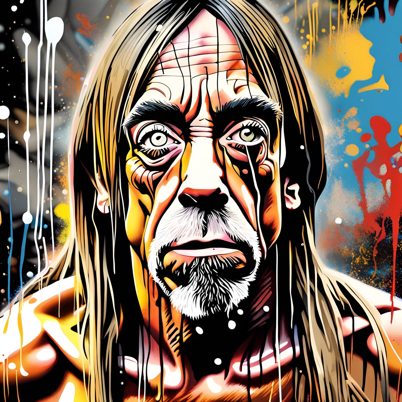 Hyperrealistic Portrait of Iggy Pop in Graffiti Art Style
