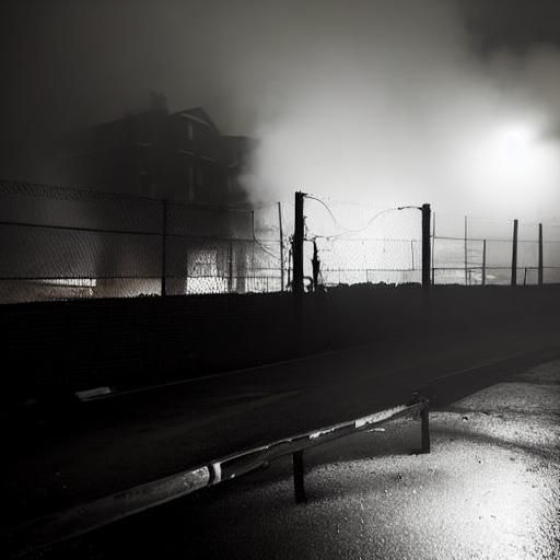 Fiery Goth Carnival: Exploding Buildings in Monochrome