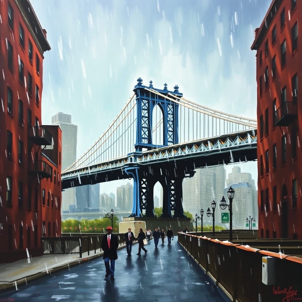 Vibrant Brooklyn Bridge in Impressive Rainy Weather Acrylic...