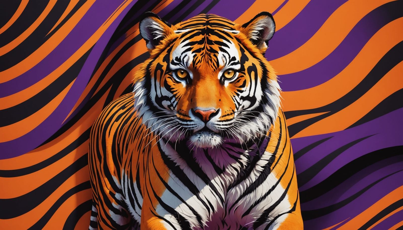 Hyper-Stylized Tiger Blends into Striped Background