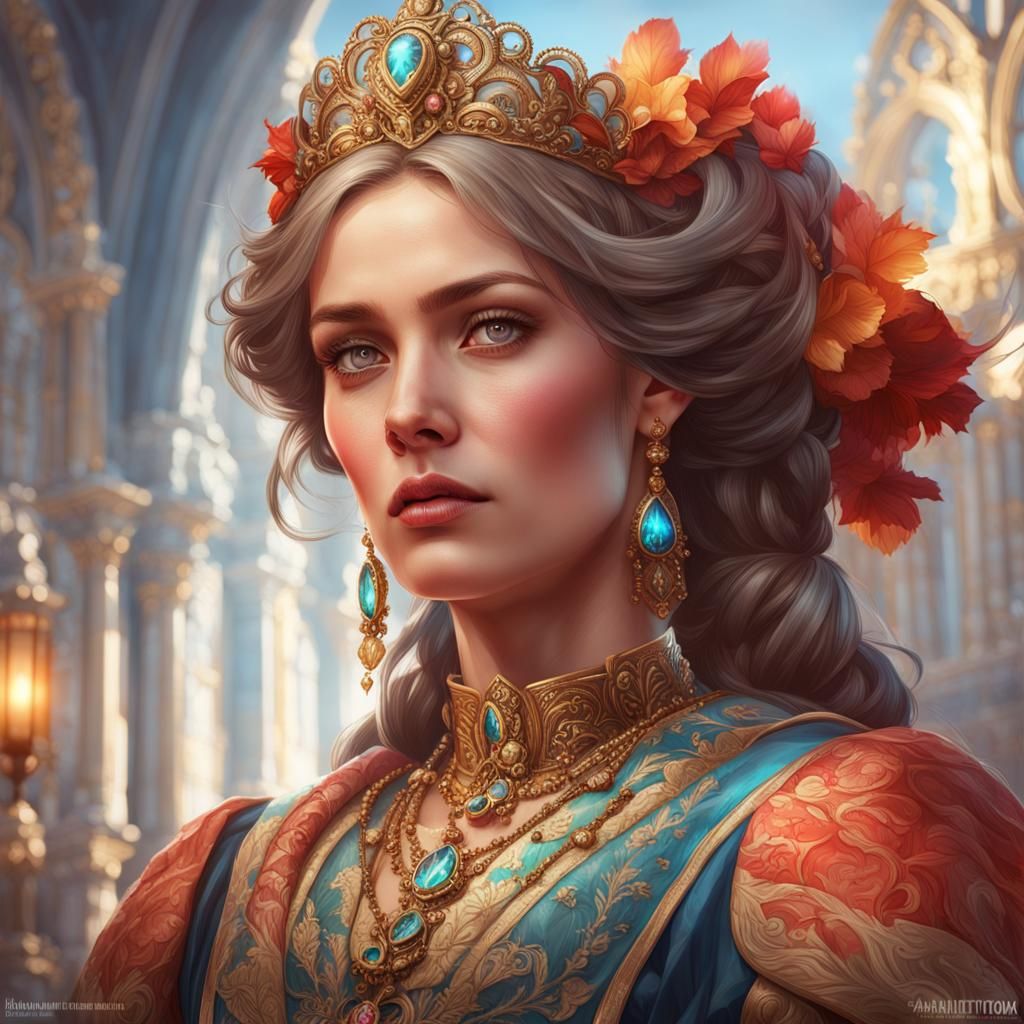 Beautiful Russian Princess Portrait in Hyperdetailed Style