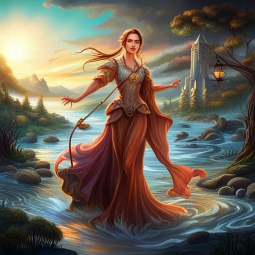 Woman Creating Tapestry: Detailed Matte Painting