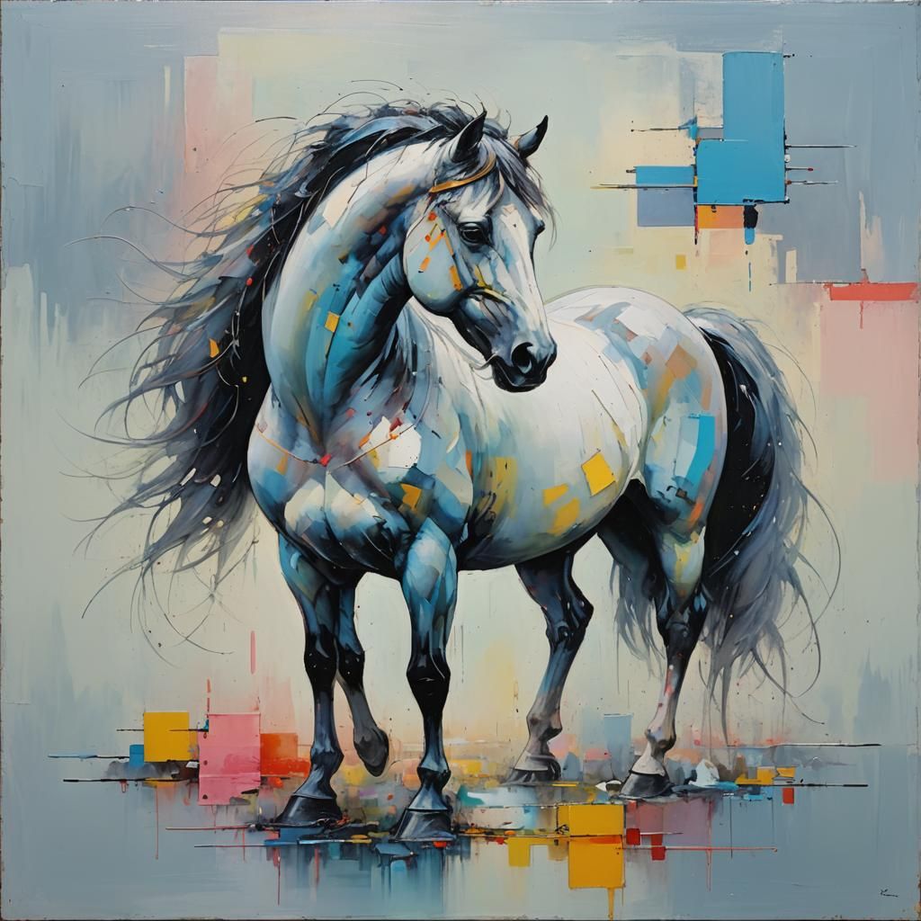 Abstract Horse in Misty Gradients, Mondrian Style