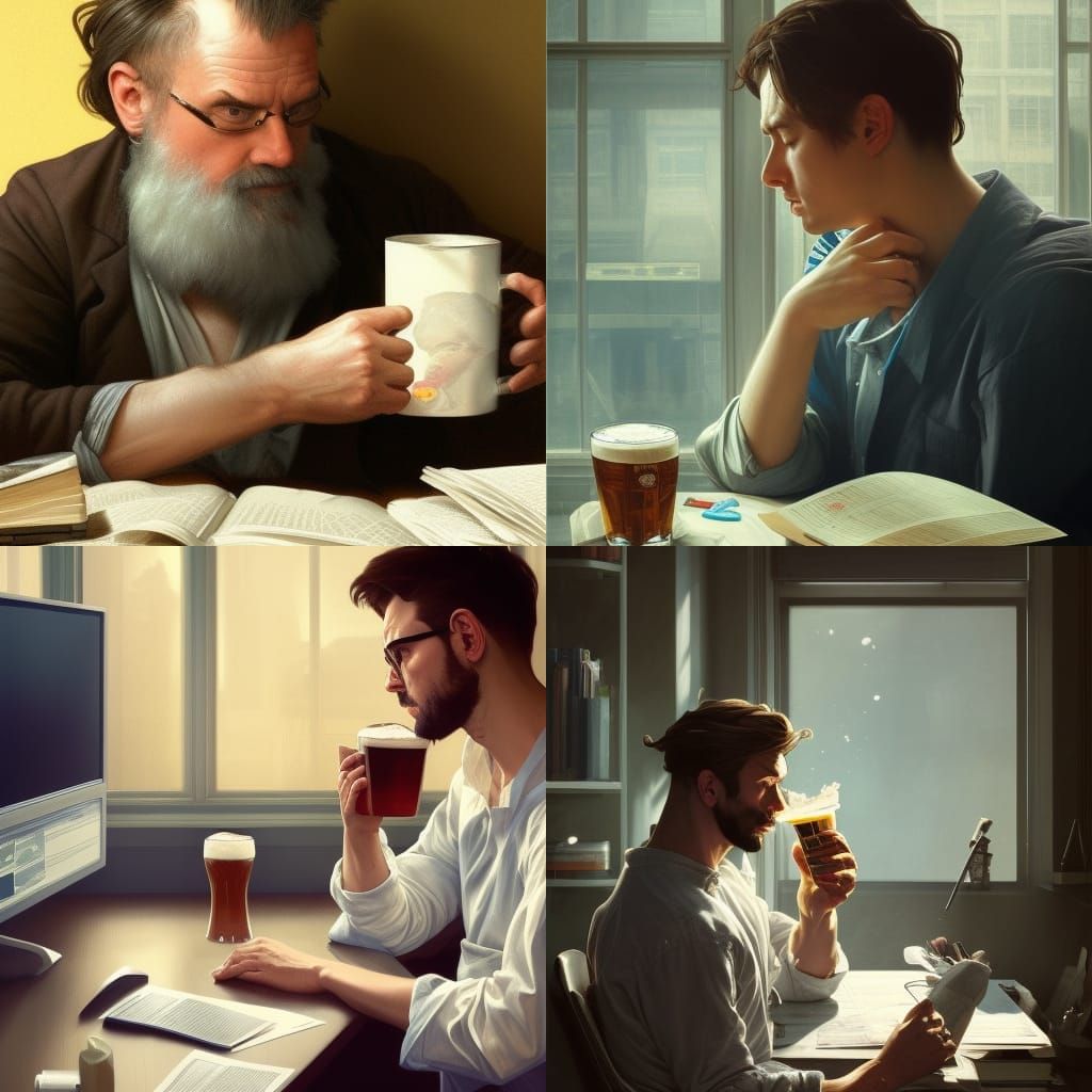 Detailed Portrait of Man Reading with Tea