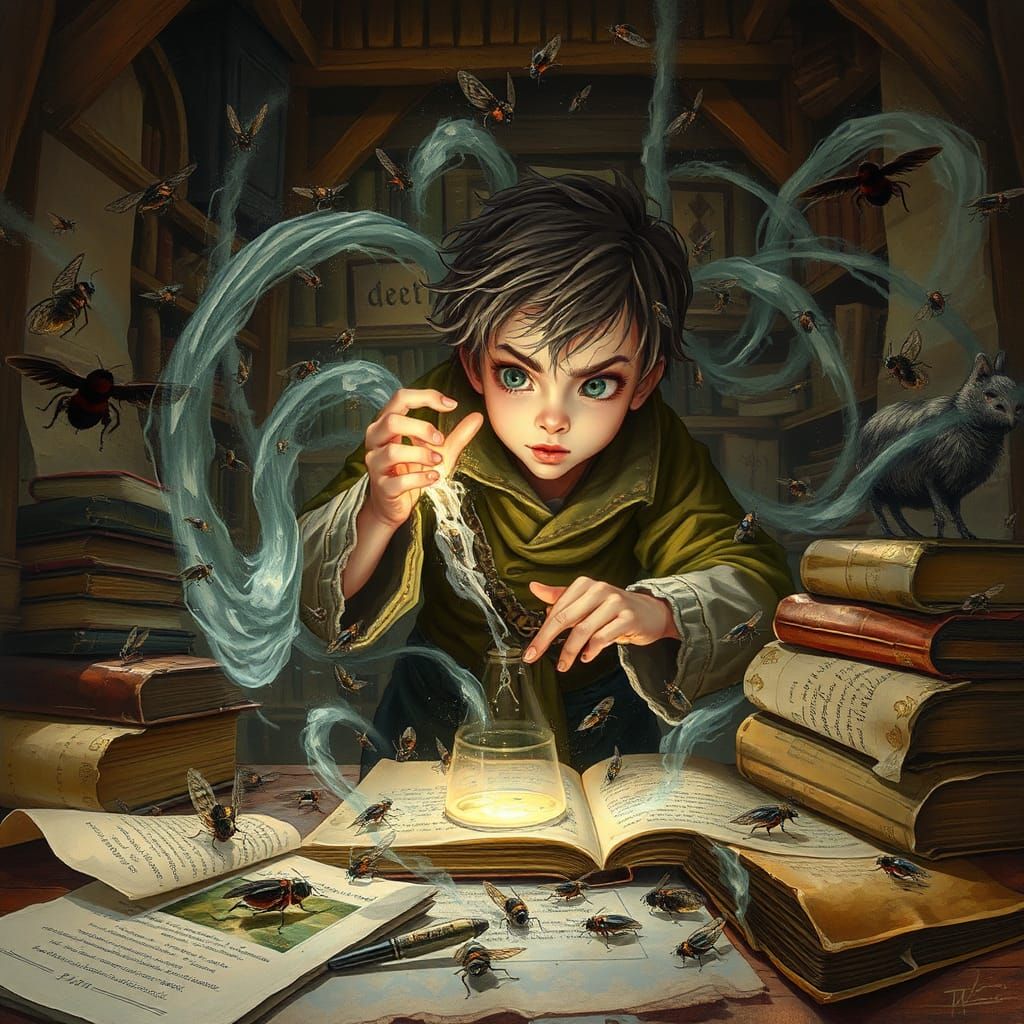 Apprentice Beset by Fleas in Fantasy Illustration Style