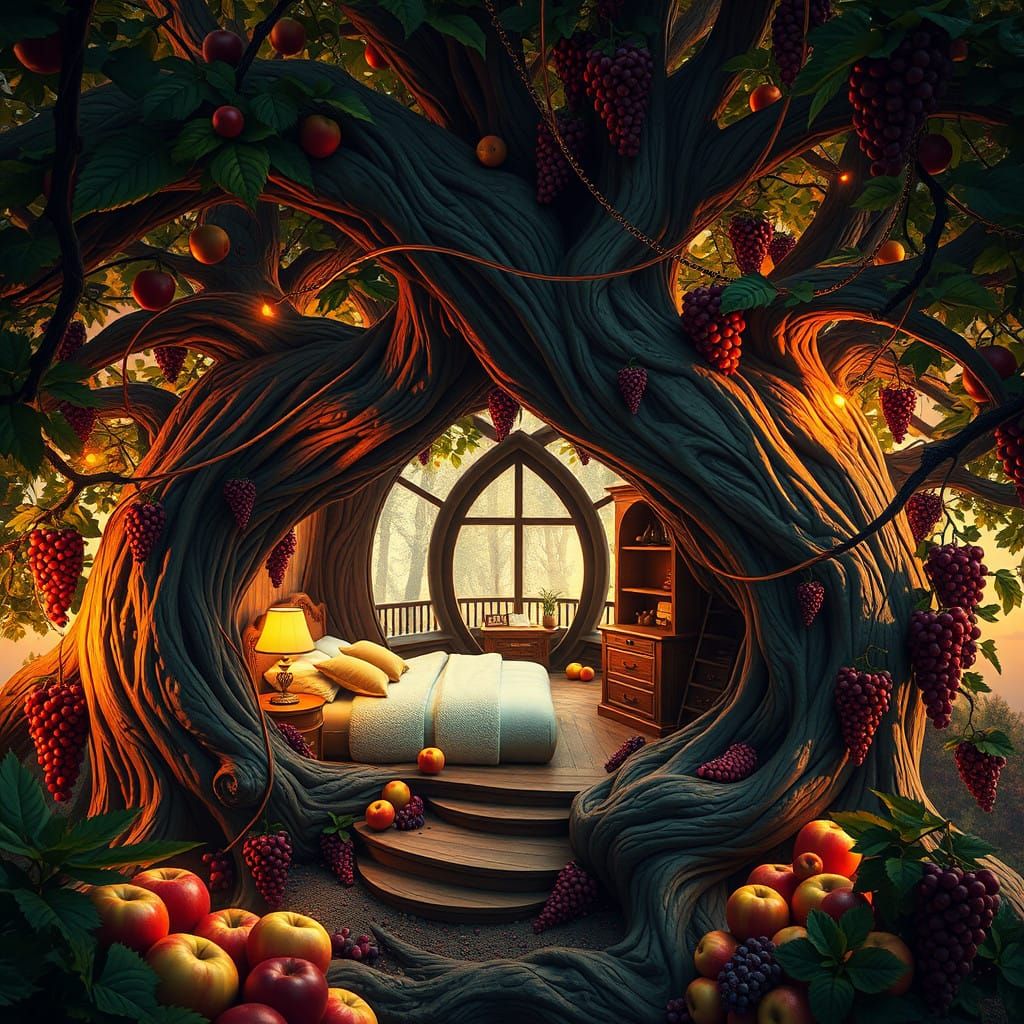 Enchanting Treehouse Sanctuary in Hyperrealistic Detail