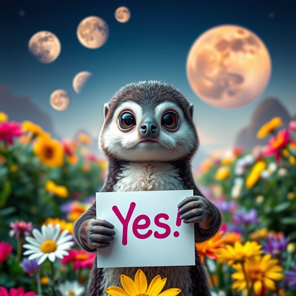 Cute Alien Creature in Vibrant Flower Garden