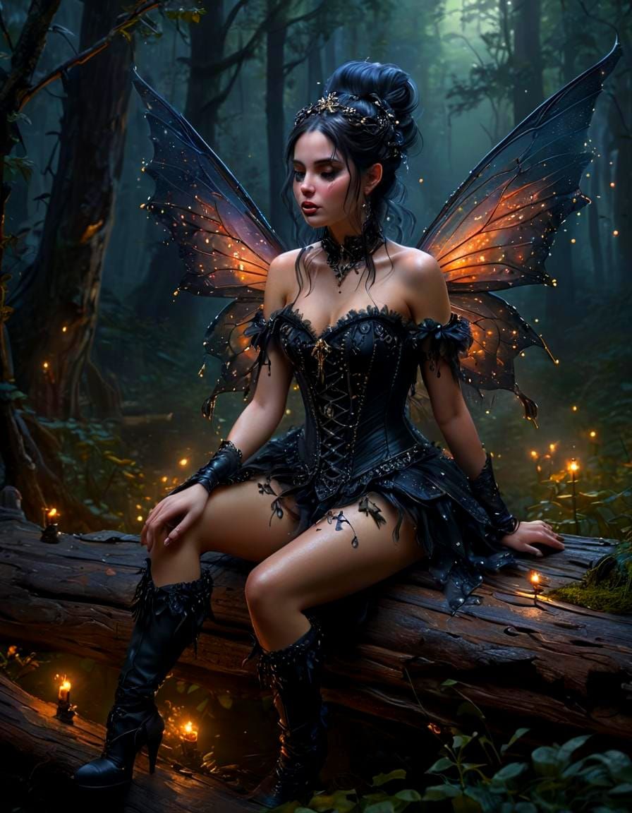 Gothic Fairy in Dark Forest, CGI Art