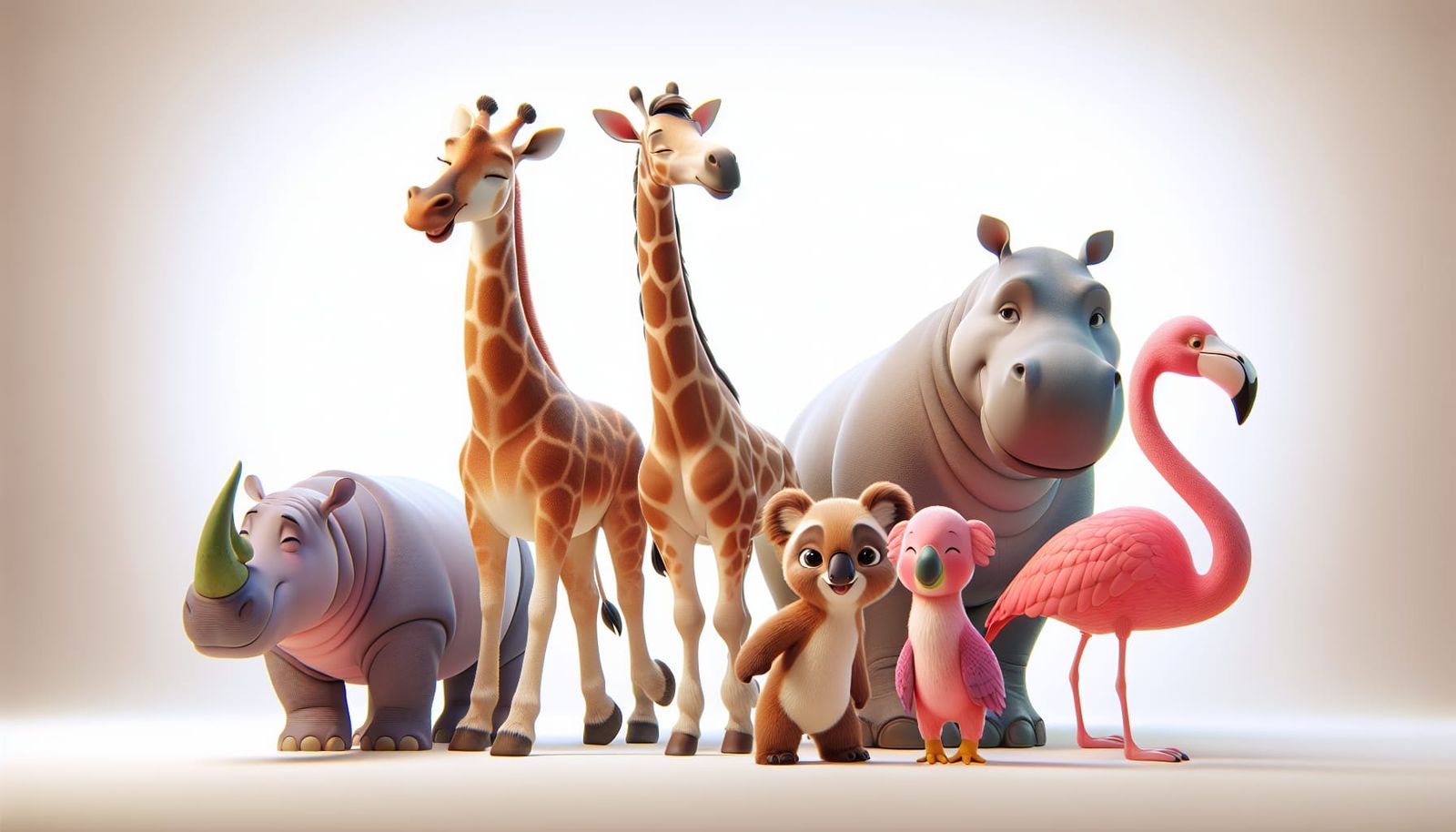 Delightful Animal Lineup in Animated Style
