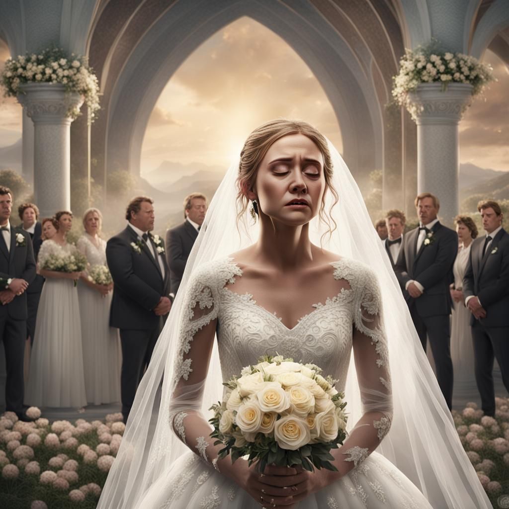 Bride Crying at Wedding: Detailed Matte Painting