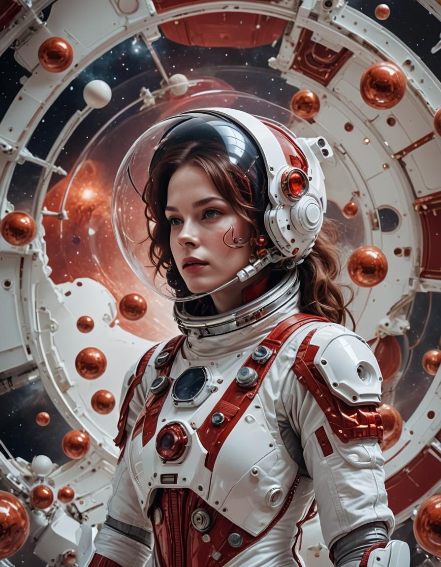 Cyborg Woman Spacewalk in a Distant Galaxy