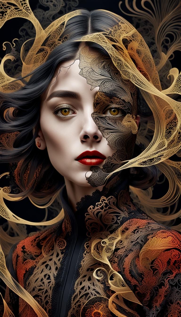 Woman in Lace with Rose, in Art Nouveau Style