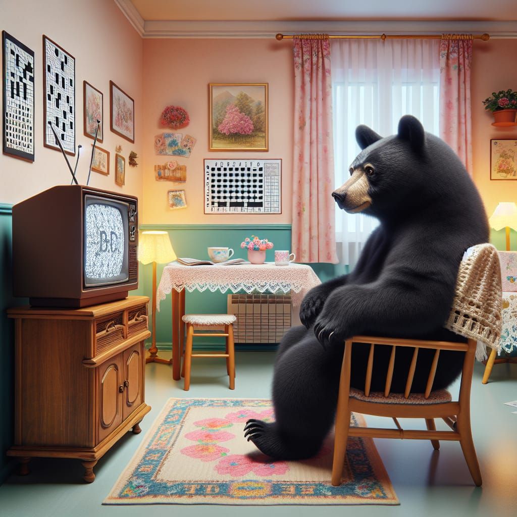 Elderly Black Bear Watches TV in Nursing Home