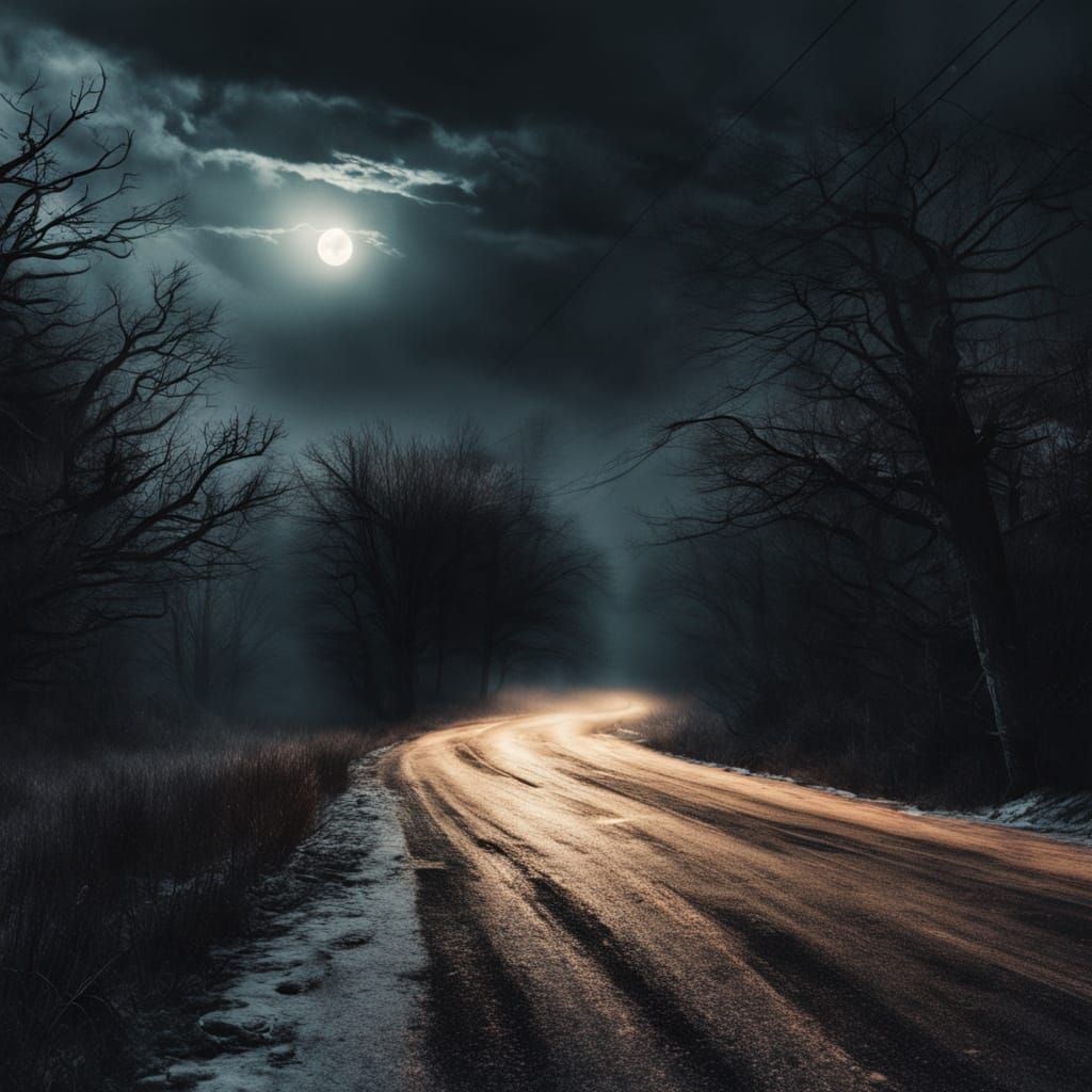 Haunted Winter Forest Road: Cinematic Horror