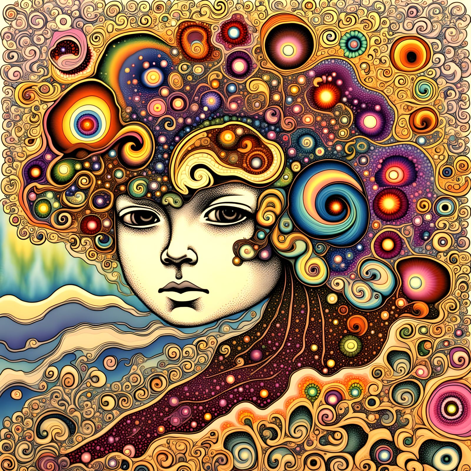 Intricate Sand Sculpture Wood Block Print Style