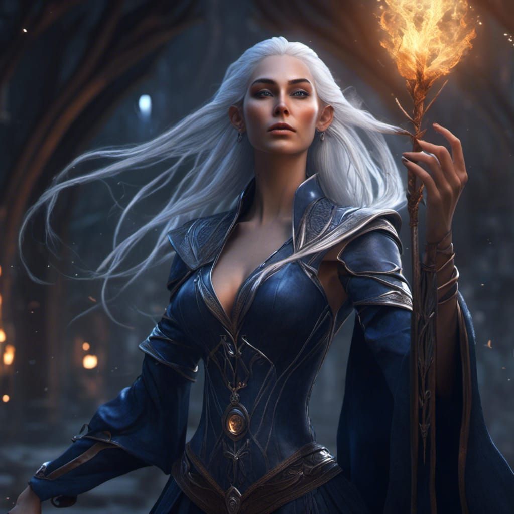 Moon Elf Wizard in Dark Fantasy Style