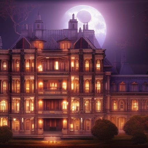 Epic Mansion at Night Digital Matte Painting
