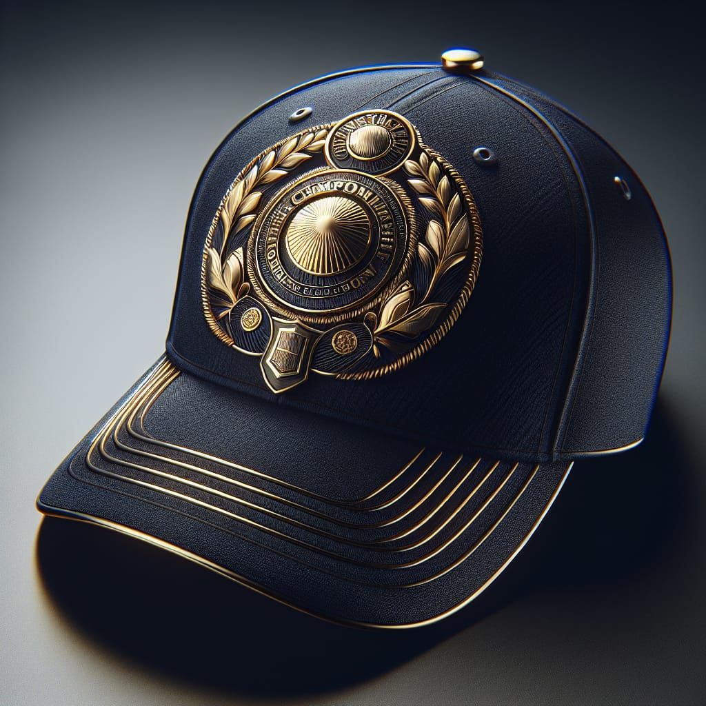 Hyper-Realistic Navy Championship Cap with Gold Emblem