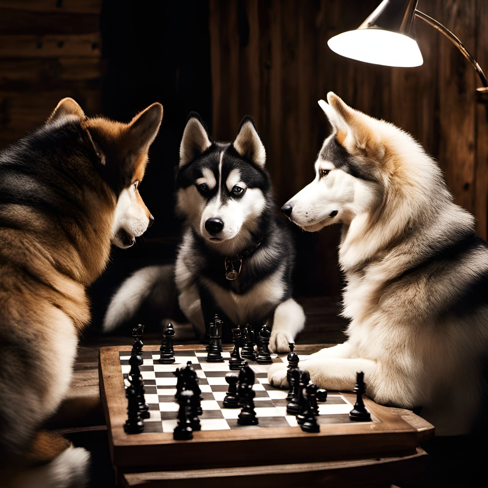 Huskies Play Chess with Black Pieces
