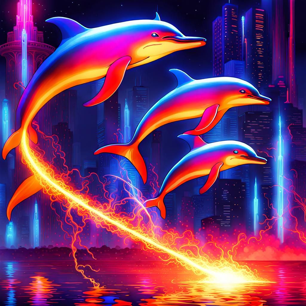 Cyberpunk Dolphins Swimming in Incandescent Plasma