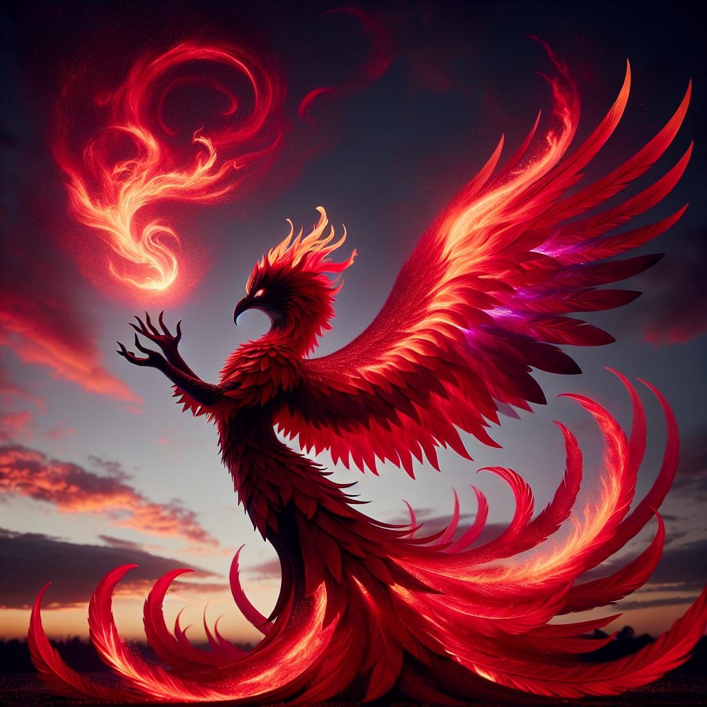 Majestic Phoenix Conjuring Fire in Twilight Sky