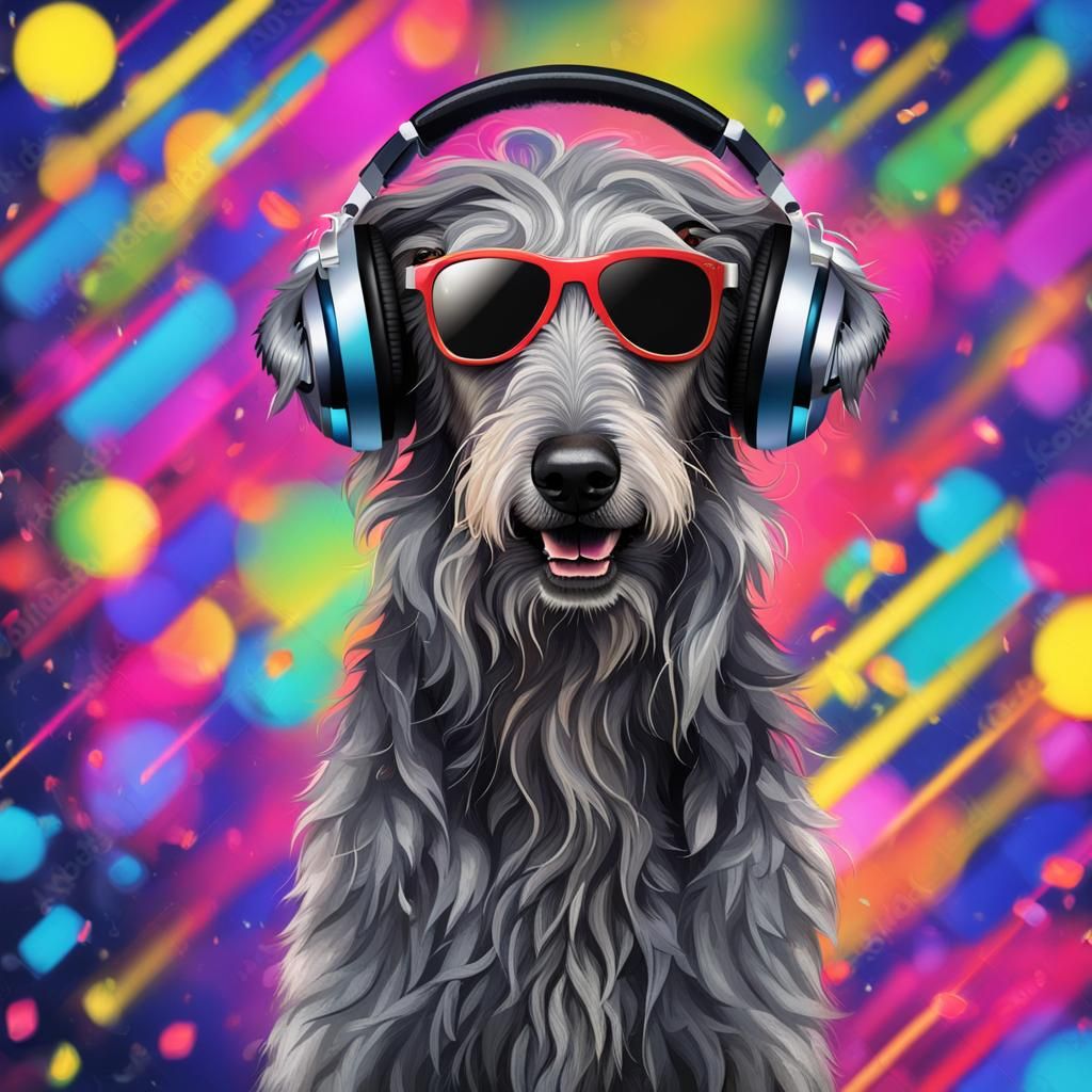 Deerhound DJ at Rave Party in Hyperrealism Style