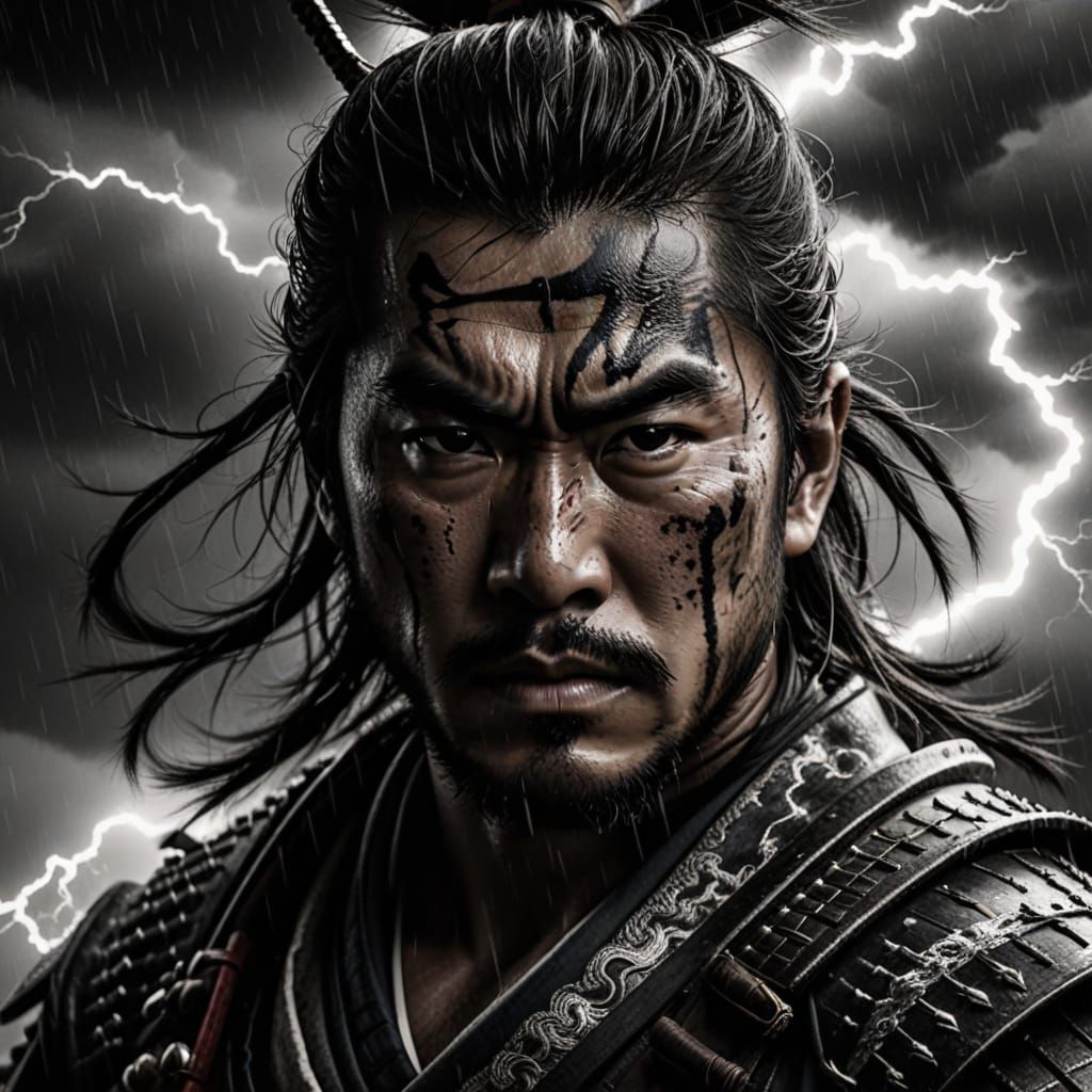 Samurai Warrior Defies the Tempest