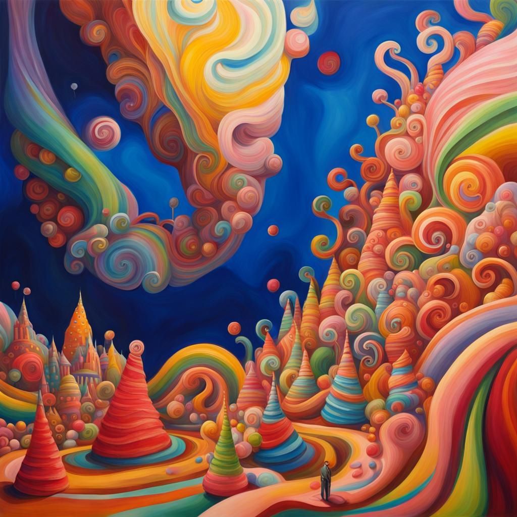 Vibrant Candyland Civilization in Gouache Style