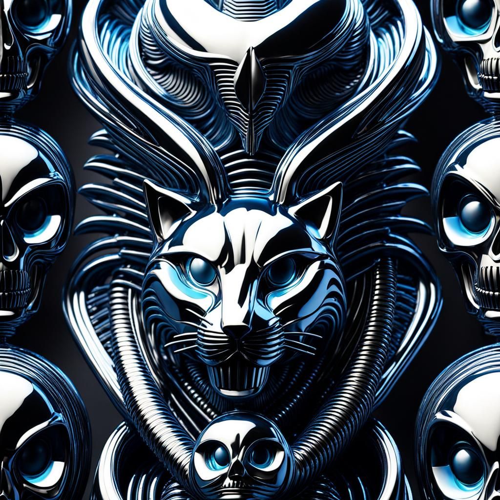 Biomechanical Cat in Blown Glass, Hyperdetailed Rendering