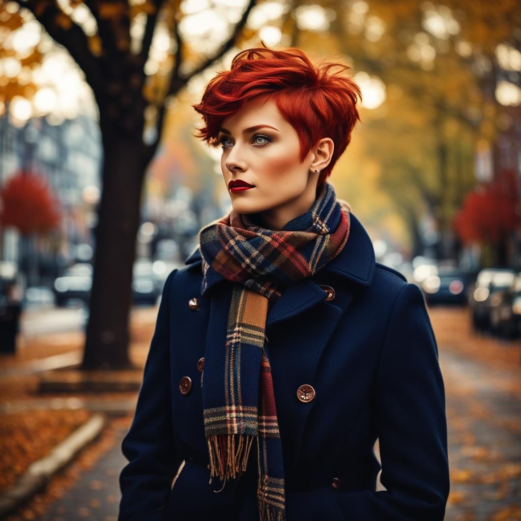 Redhead in Autumn Wind, Detailed Matte Painting